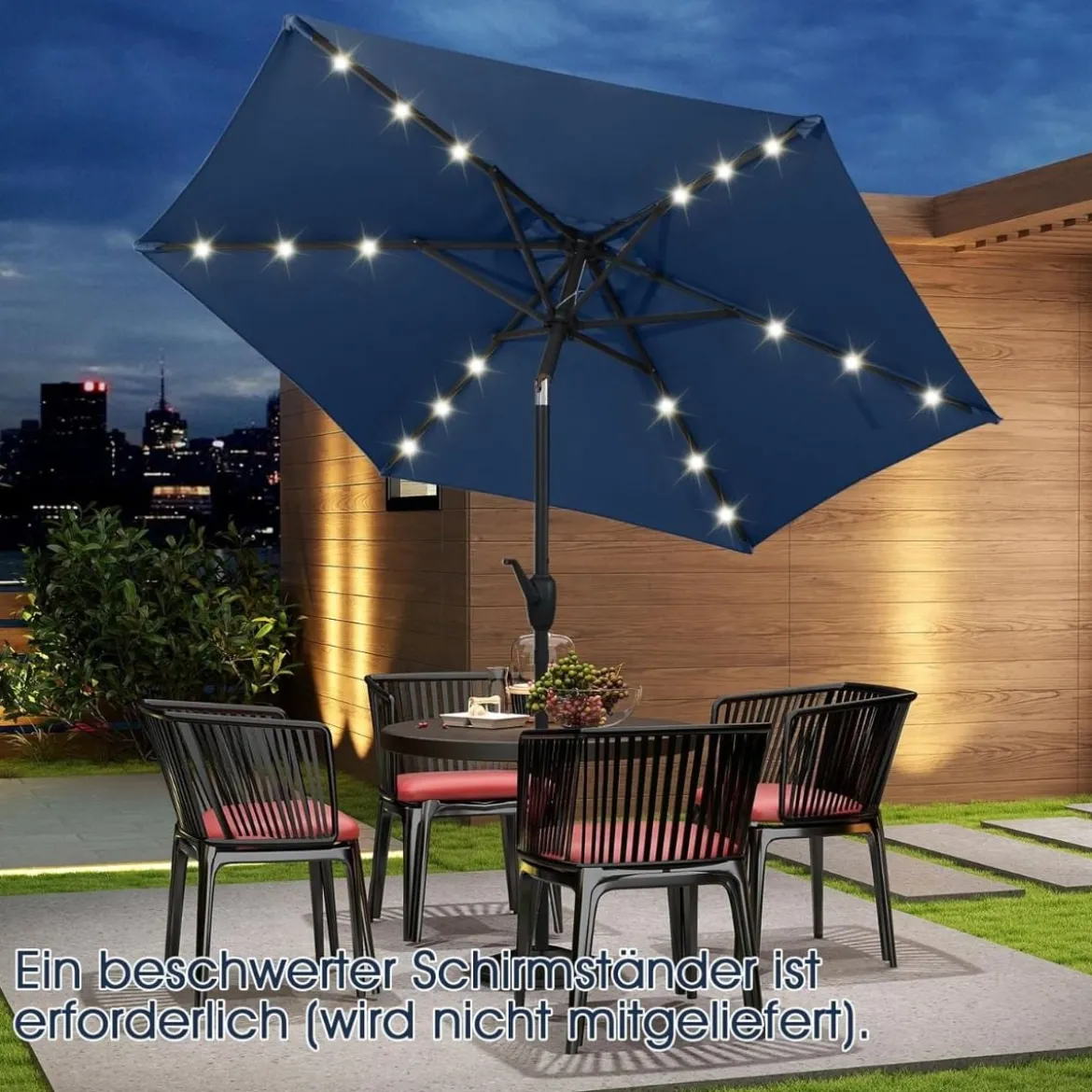 230 cm Sonnenschirm mit LED Solar Beleuchtung & Kurbel Gartenschirm Marktschirm