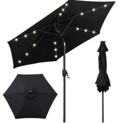 230 cm Sonnenschirm mit LED Solar Beleuchtung & Kurbel Gartenschirm Marktschirm