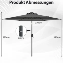 230 cm Sonnenschirm mit LED Solar Beleuchtung & Kurbel Gartenschirm Marktschirm