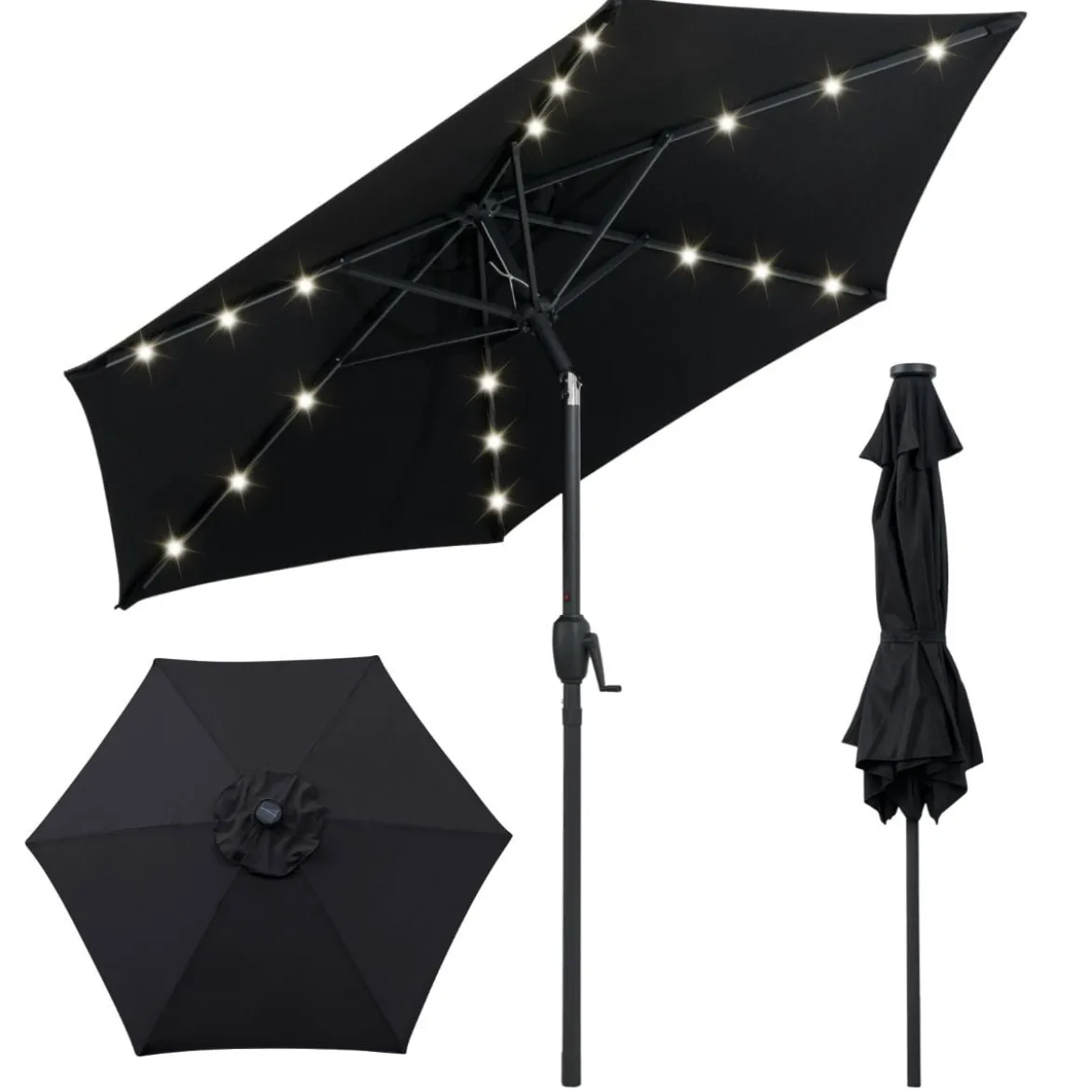 230 cm Sonnenschirm mit LED Solar Beleuchtung & Kurbel Gartenschirm Marktschirm