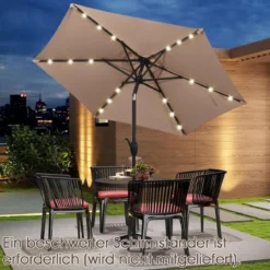 230 cm Sonnenschirm mit LED Solar Beleuchtung & Kurbel Gartenschirm Marktschirm