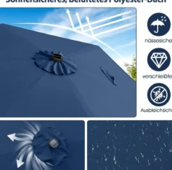 230 cm Sonnenschirm mit LED Solar Beleuchtung & Kurbel Gartenschirm Marktschirm