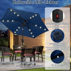 230 cm Sonnenschirm mit LED Solar Beleuchtung & Kurbel Gartenschirm Marktschirm