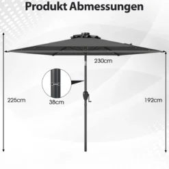 230 cm Sonnenschirm mit LED Solar Beleuchtung & Kurbel Gartenschirm Marktschirm