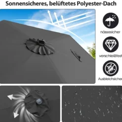 230 cm Sonnenschirm mit LED Solar Beleuchtung & Kurbel Gartenschirm Marktschirm