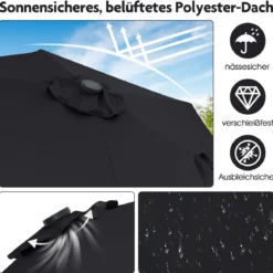 230 cm Sonnenschirm mit LED Solar Beleuchtung & Kurbel Gartenschirm Marktschirm