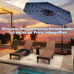 300 cm Sonnenschirm mit 32 Solar-LED-Leuchten & Kurbel Gartenschirm Marktschirm