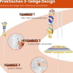 179 cm Sonnenschirm Strand Strandschirm mit Erdspieß & Tragetasche windfest Gartenschirm