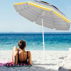 179 cm Sonnenschirm Strand Strandschirm mit Erdspieß & Tragetasche windfest Gartenschirm