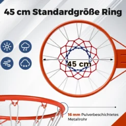 Ø45cm Standard Basketballkorb mit Netz Mini Basketball Korb für Wandmontage Orange