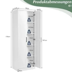 178 cm 5 Stöckiger Hochschrank mit 2 Türen & Verstellbaren Regalen & Kippsicherung Weiß