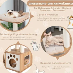 176 cm 6-stöckiger Kratzbaum mit Gemütlicher Matten & Höhle & Katzenbogen Beige/Grau