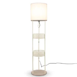 158 cm Stehlampe mit Aufbewahrungskorb Regal & Zugschalter Stehleuchte mit Lampenschirm aus Leinenstoff