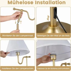158 cm Stehlampe mit Stoffschirm & Metallgestell Stehleuchte mit Fußschalter & E27-fassung