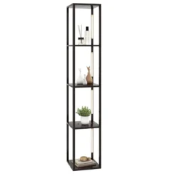 163 cm Stehlampe Regal Modern Standleuchte Ablageregal mit 3-stufig dimmbaren LED-Leuchten Braun