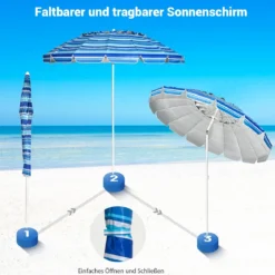 243cm Strand-Sonnenschirm Outdoor-Sonnenschirm Strandschirm Alu neigbar Terrassenschirm