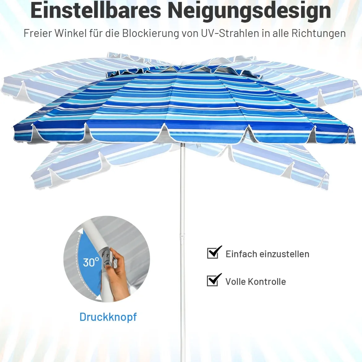 243cm Strand-Sonnenschirm Outdoor-Sonnenschirm Strandschirm Alu neigbar Terrassenschirm