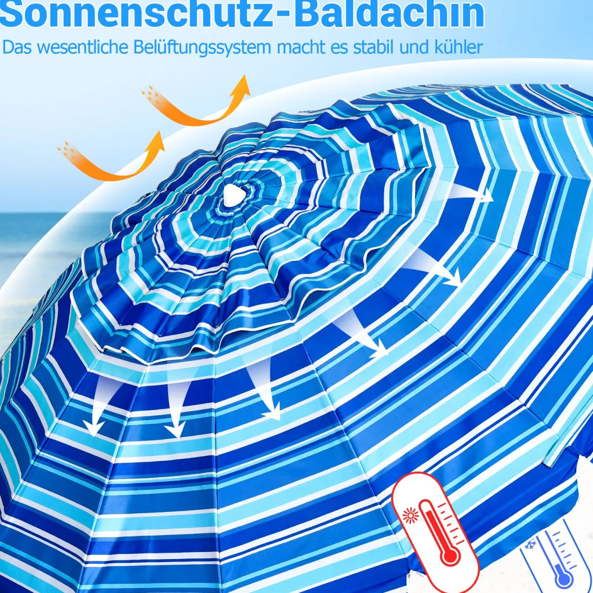 243cm Strand-Sonnenschirm Outdoor-Sonnenschirm Strandschirm Alu neigbar Terrassenschirm
