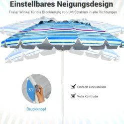 243cm Strand-Sonnenschirm Outdoor-Sonnenschirm Strandschirm Alu neigbar Terrassenschirm