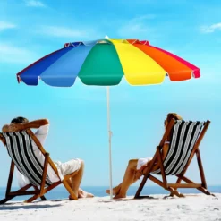 243cm Strand-Sonnenschirm Outdoor-Sonnenschirm Strandschirm Alu neigbar Terrassenschirm
