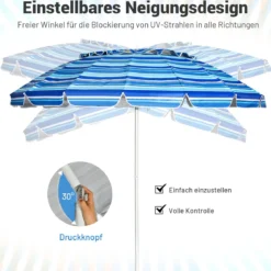 243cm Strand-Sonnenschirm Outdoor-Sonnenschirm Strandschirm Alu neigbar Terrassenschirm