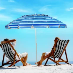 243cm Strand-Sonnenschirm Outdoor-Sonnenschirm Strandschirm Alu neigbar Terrassenschirm
