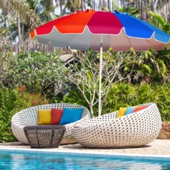 243cm Strand-Sonnenschirm Outdoor-Sonnenschirm Strandschirm Alu neigbar Terrassenschirm