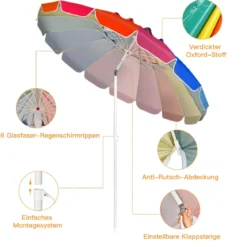 243cm Strand-Sonnenschirm Outdoor-Sonnenschirm Strandschirm Alu neigbar Terrassenschirm