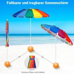 243cm Strand-Sonnenschirm Outdoor-Sonnenschirm Strandschirm Alu neigbar Terrassenschirm