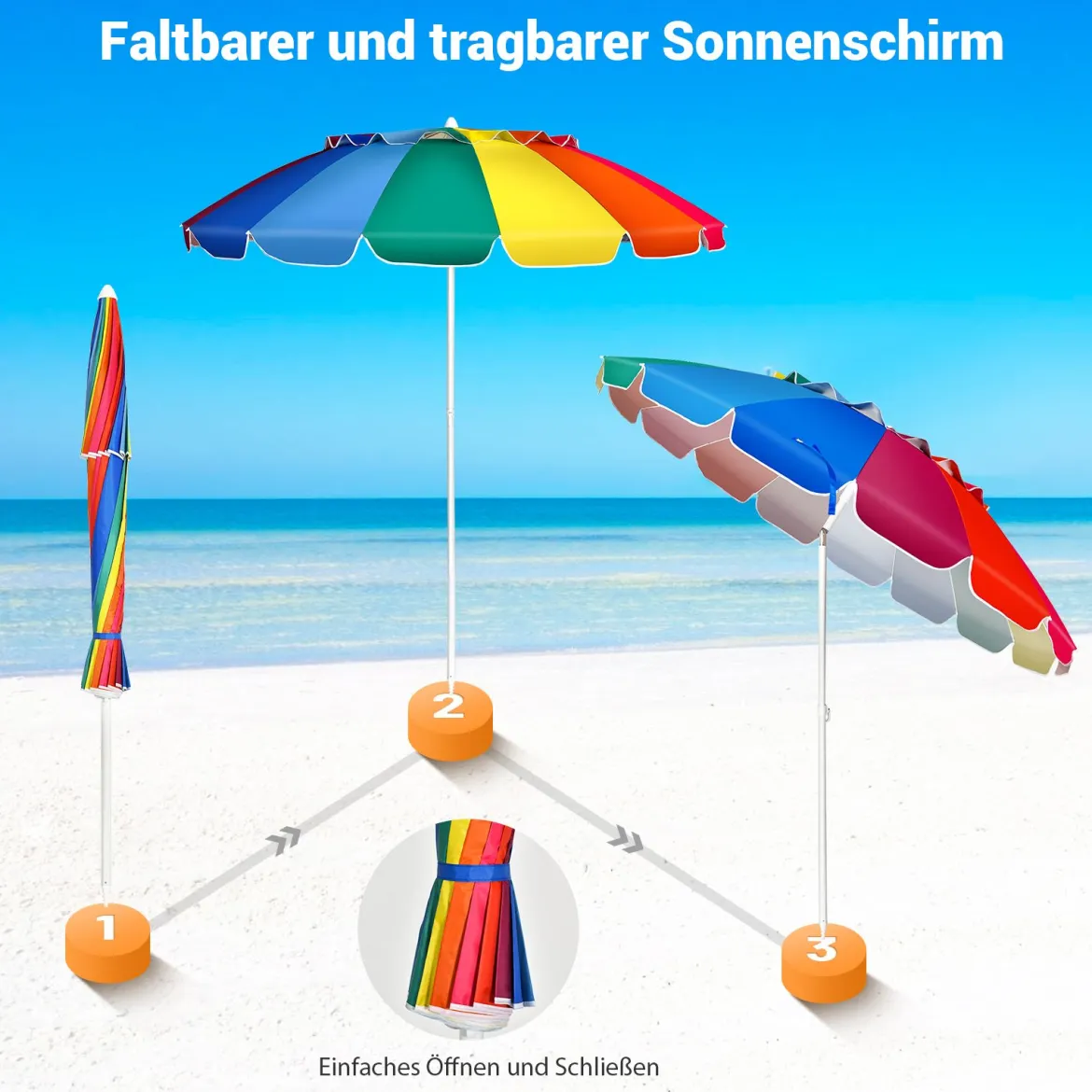 243cm Strand-Sonnenschirm Outdoor-Sonnenschirm Strandschirm Alu neigbar Terrassenschirm