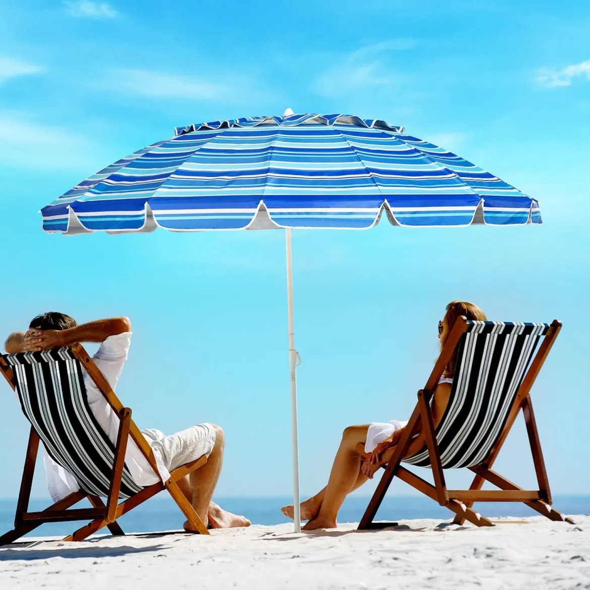 243cm Strand-Sonnenschirm Outdoor-Sonnenschirm Strandschirm Alu neigbar Terrassenschirm