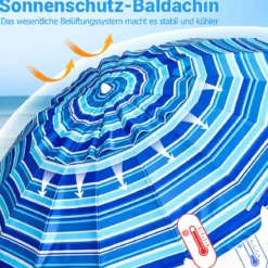243cm Strand-Sonnenschirm Outdoor-Sonnenschirm Strandschirm Alu neigbar Terrassenschirm