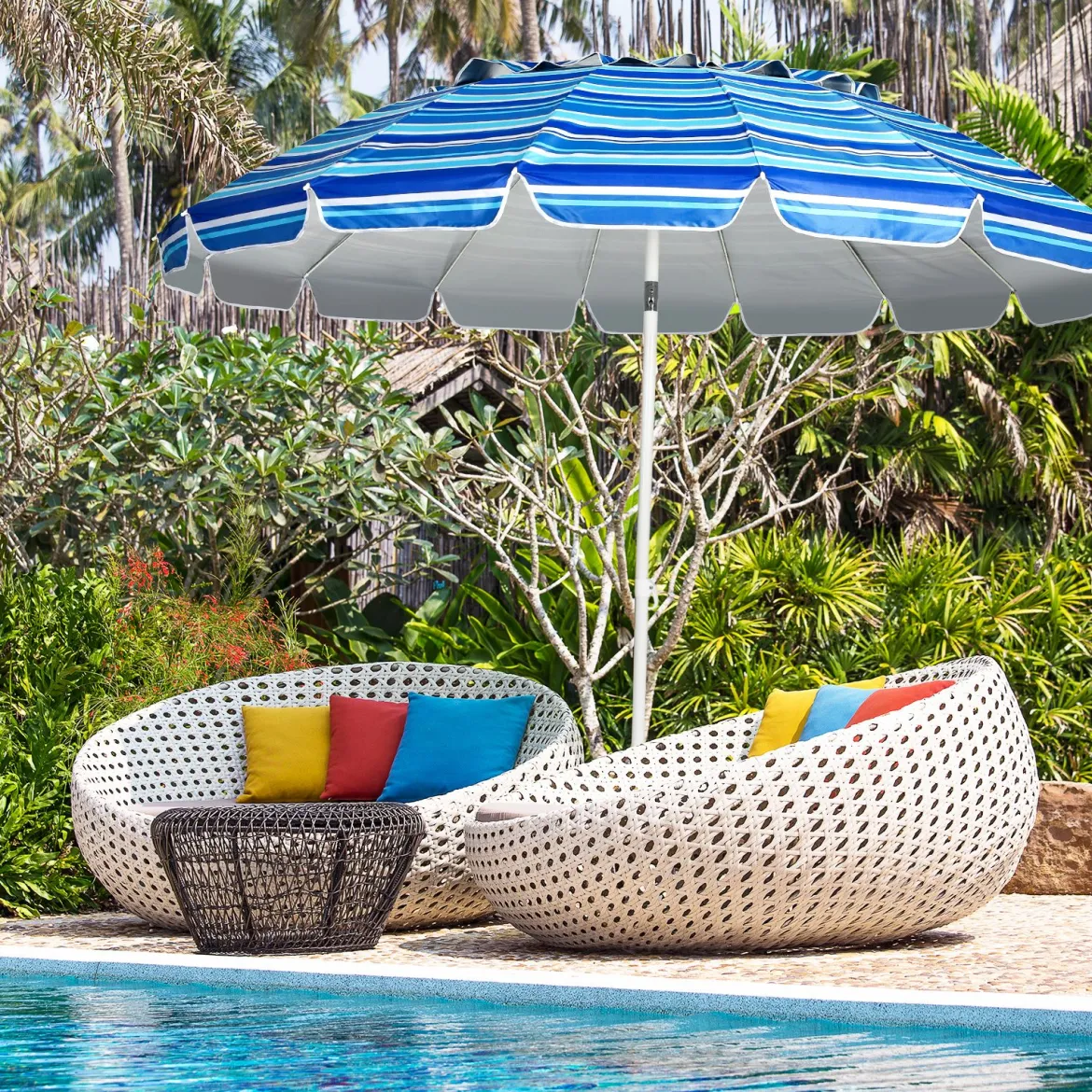 243cm Strand-Sonnenschirm Outdoor-Sonnenschirm Strandschirm Alu neigbar Terrassenschirm