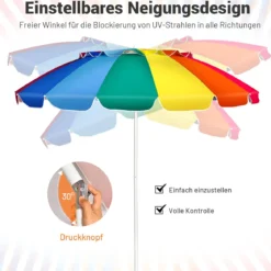 243cm Strand-Sonnenschirm Outdoor-Sonnenschirm Strandschirm Alu neigbar Terrassenschirm