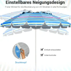 243cm Strand-Sonnenschirm Outdoor-Sonnenschirm Strandschirm Alu neigbar Terrassenschirm
