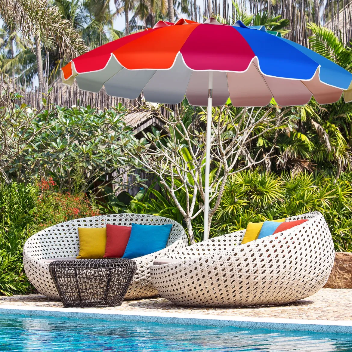 243cm Strand-Sonnenschirm Outdoor-Sonnenschirm Strandschirm Alu neigbar Terrassenschirm