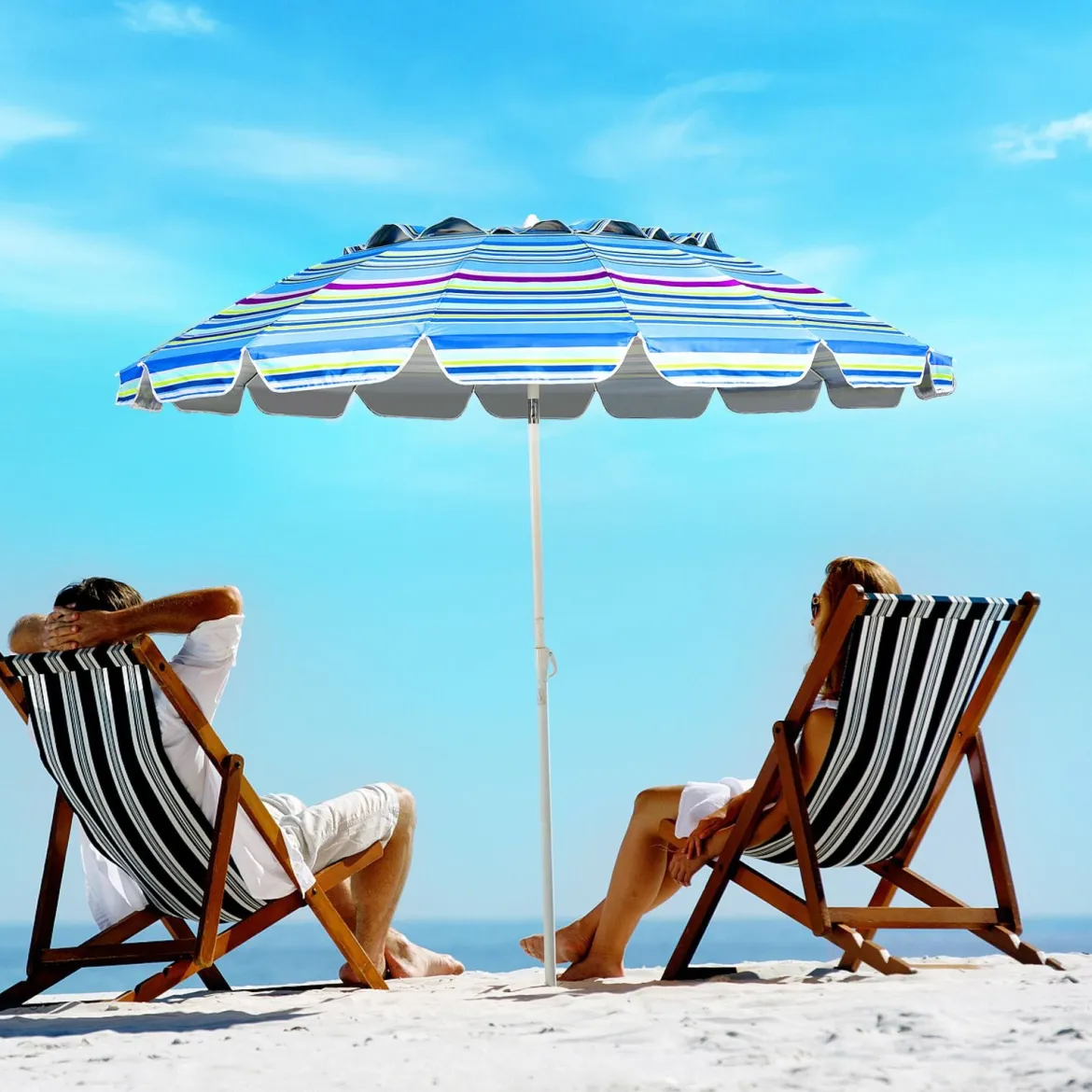 243cm Strand-Sonnenschirm Outdoor-Sonnenschirm Strandschirm Alu neigbar Terrassenschirm