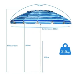 243cm Strand-Sonnenschirm Outdoor-Sonnenschirm Strandschirm Alu neigbar Terrassenschirm