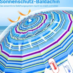 243cm Strand-Sonnenschirm Outdoor-Sonnenschirm Strandschirm Alu neigbar Terrassenschirm