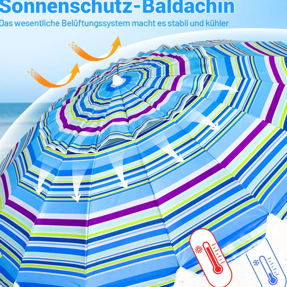 243cm Strand-Sonnenschirm Outdoor-Sonnenschirm Strandschirm Alu neigbar Terrassenschirm