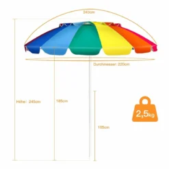 243cm Strand-Sonnenschirm Outdoor-Sonnenschirm Strandschirm Alu neigbar Terrassenschirm