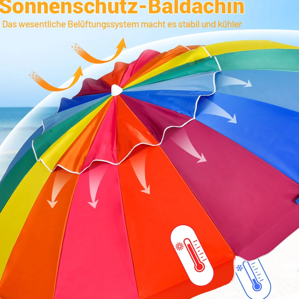 243cm Strand-Sonnenschirm Outdoor-Sonnenschirm Strandschirm Alu neigbar Terrassenschirm