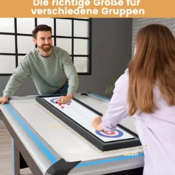 114 CM Tisch-Shuffleboard & Curling 2-in-1 Brettspiel mit 8 Scheiben tragbares Holz Mehrfarbig