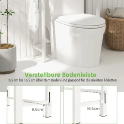 170 cm Toilettenregal mit 3 Ablagen & Höhenverstellbarer Querstange WC Regal Weiß