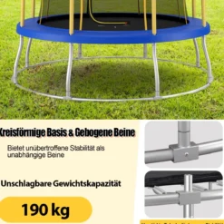 φ305 cm Trampolin mit Blumenform & Sicherheitsnetz & Gepolsterten Stangen Gelb