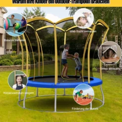 φ244 cm Trampolin mit Blumenform & Sicherheitsnetz & Gepolsterten Stangen Gelb
