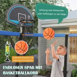 φ366 cm Trampolin mit Leiter & Basketball & Sprungmatte & Randabdeckung Gartentrampolin