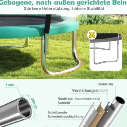Ø244 cm Trampolin mit Leiter & Sicherheitsnetz Rund Gartentrampolin Kindertrampolin Grün