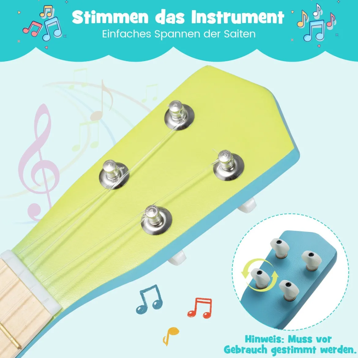 53 cm Ukulele Gitarre für Kinder 4-saitige Mini-Ukulele mit Bassholz-Korpus für Kinder ab 3 Jahren Hellblau