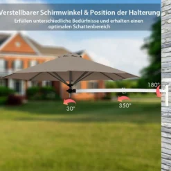 247 cm Wandschirm Terrassenschirm mit verstellbarem Mast Sonnenschirm mit Windventil Braun
